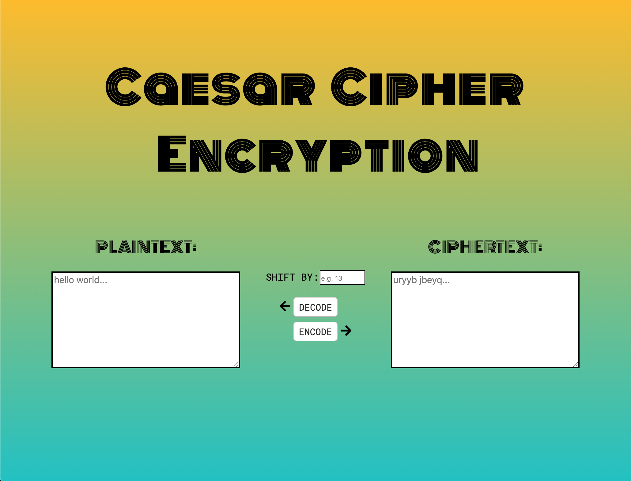 caesar cipher project screenshot