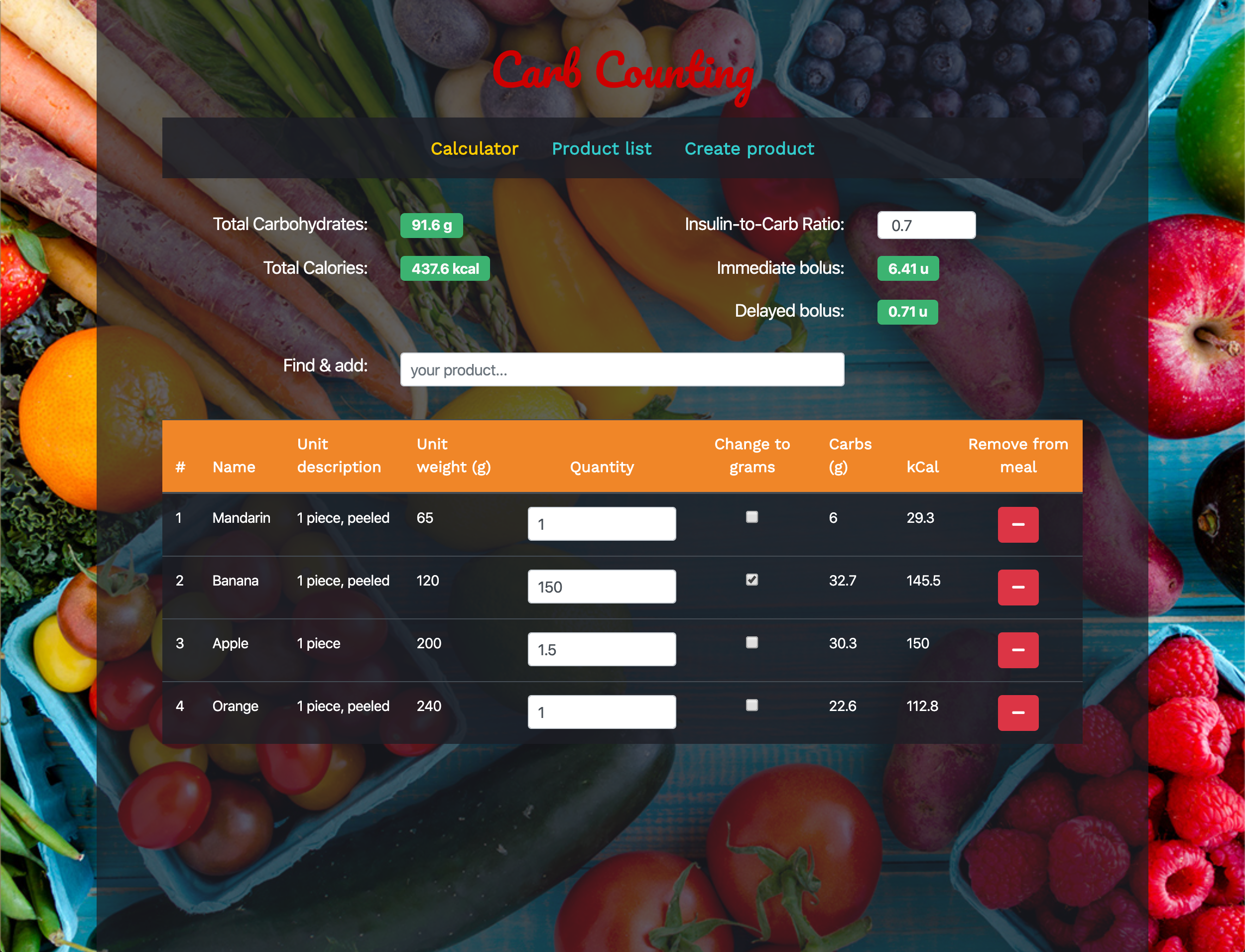 carb count project screenshot