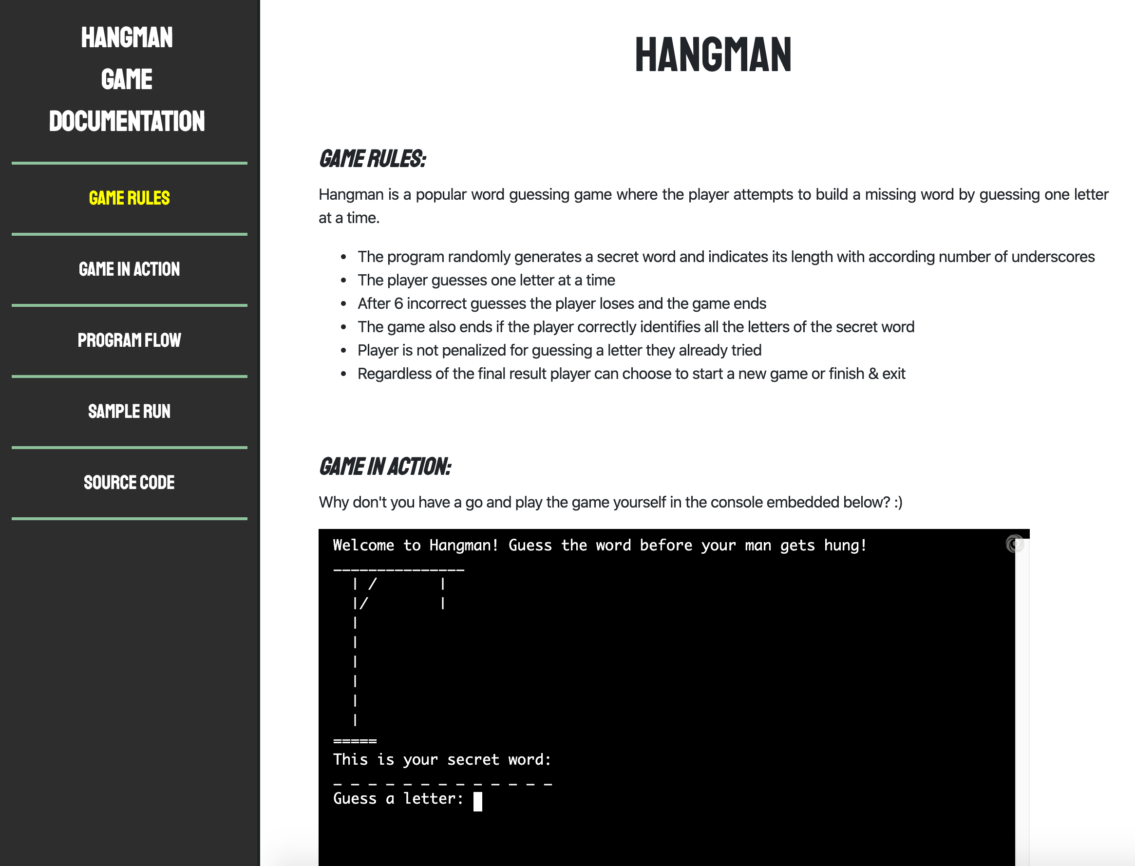 hangman project screenshot