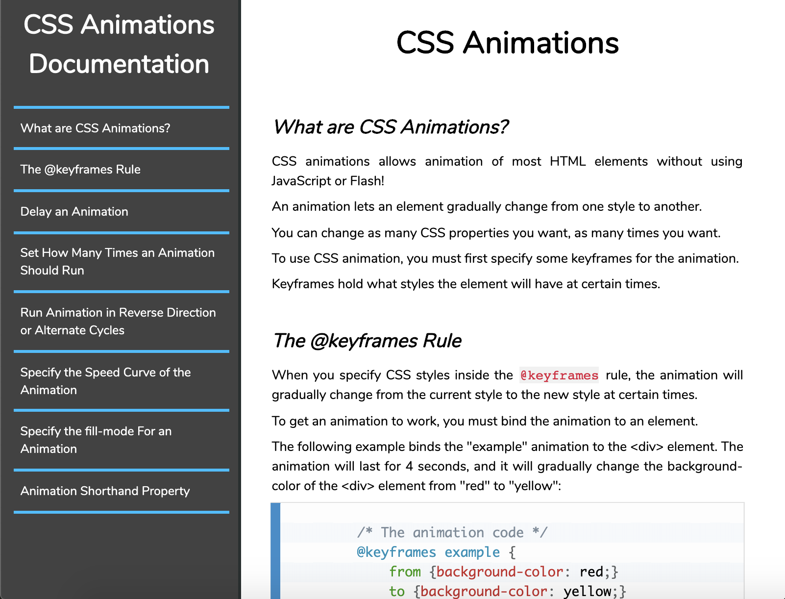 technical documentation page project screenshot