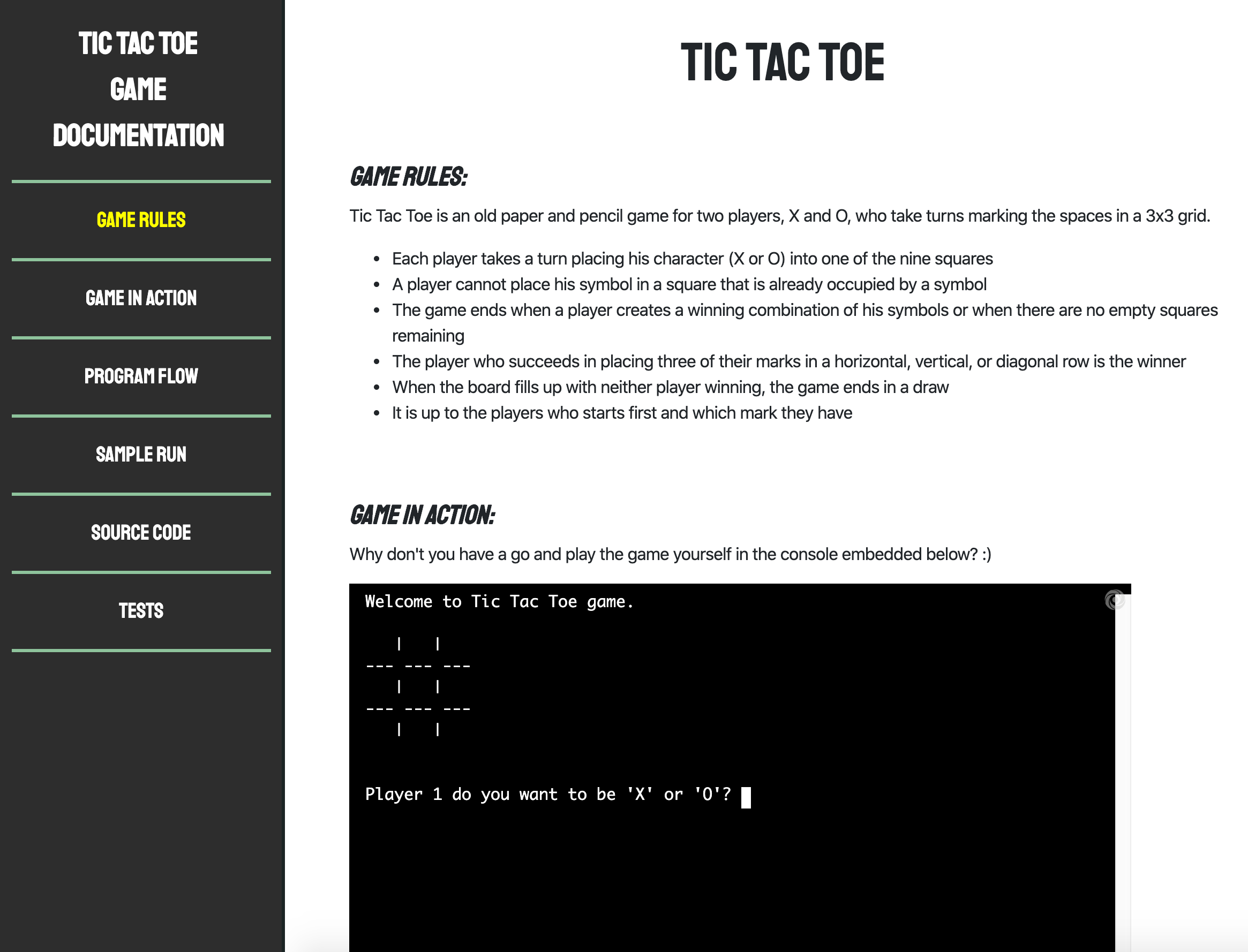 tic tac toe project screenshot